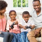 children gaming with parents