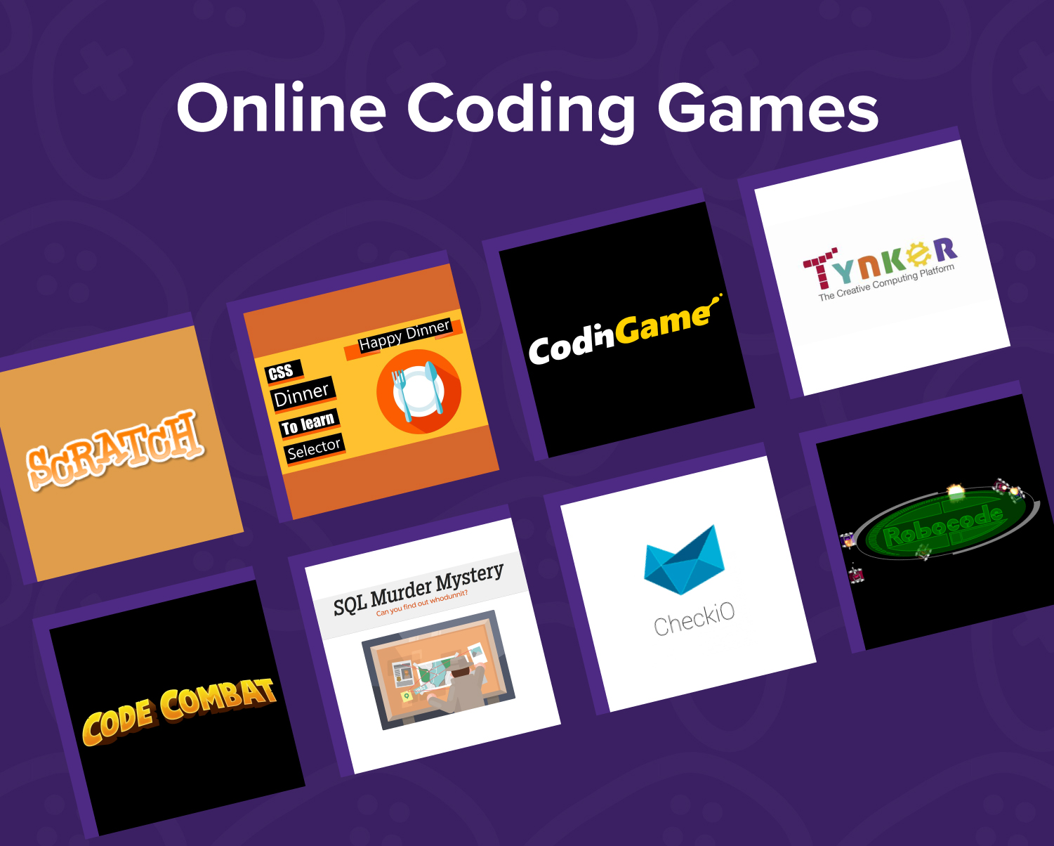 An image that lists all the online coding games mentioned in the article.
